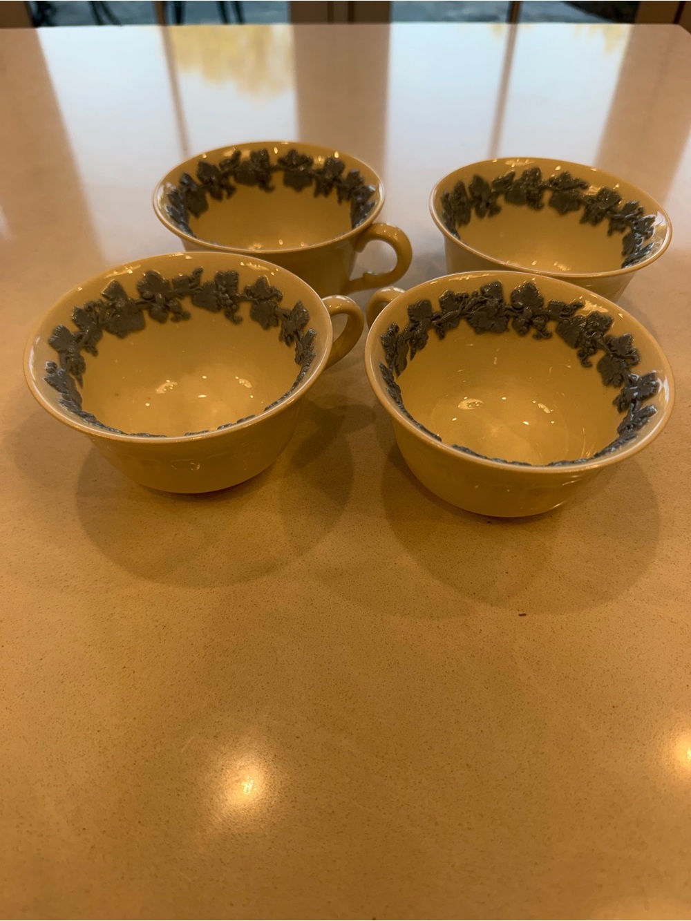 Set of 4 Wedgwood Embossed Queens Ware Lavender (Blue) on Cream Cups